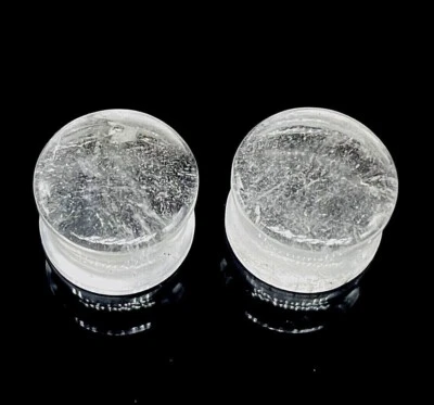 PAIR Natural Crystal Quartz Plugs, Double Flare, Handmade, Size 3mm to 50 & More - Image 1 of 4