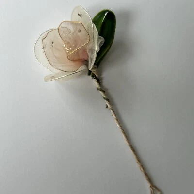 Antique / Vintage 1940's Chiffon Flowers Lace Fabric  Dress Rose Flower Wedding - Image 1 of 2