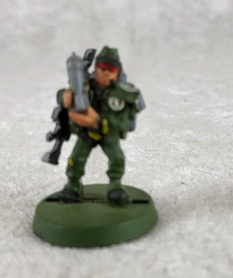 Warhammer 40k Rogue Trader Imperial Guard Trooper /w Mortar Round Metal - Image 1 of 2