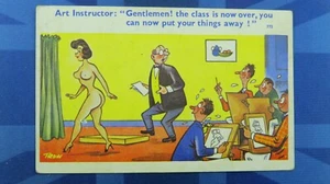 Saucy Comic Postkarte 1950er Big Boobs Akt Kunst Kunstwerk Künstler Modell LEHRER  - Bild 1 von 2