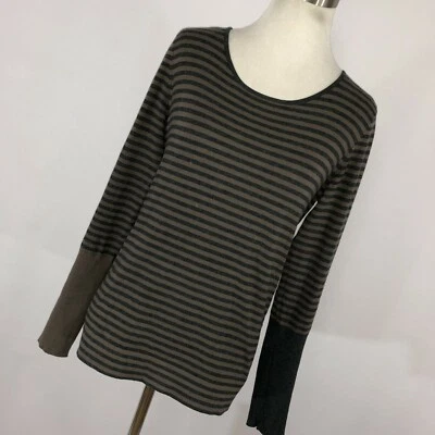 Camisa Worth P Petite malha marrom cinza listra gola redonda manga longa fofa H3M - Imagem 1 de 4