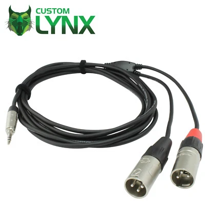 Rean Neutrik 3.5mm Stereo Jack to 2 x Male XLR Cable Lead. Twin XLR Audio. TRS