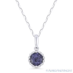0.74ct Round Cut Alexandrite & Diamond Halo Pendant & Necklace in 14k White Gold - Picture 1 of 2