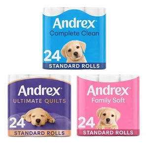 Andrex Toilet Rolls x24 Gentle Clean, Supreme Quilts or Classic Clean - Picture 1 of 33