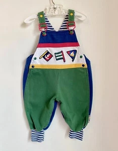 Vintage 0-6 Mo Gymboree Overalls Romper Rainbow Tag Colorblock Nautical Newborn  - Picture 1 of 10
