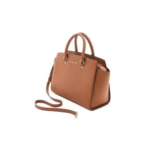 Authentic Michael Kors Selma Saffiano Brown Leather Large Crossbody Bag Purse - Picture 1 of 2