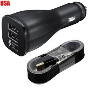 FOR Samsung Adaptive Fast USB Car Charger Power Adapter w/ Micro USB Cable Black - Picture 1 of 5