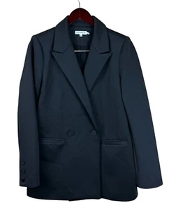 Good American Blazer Womens 2 Black Classic Sculpted Scuba Career Exec Boss - Picture 1 of 7