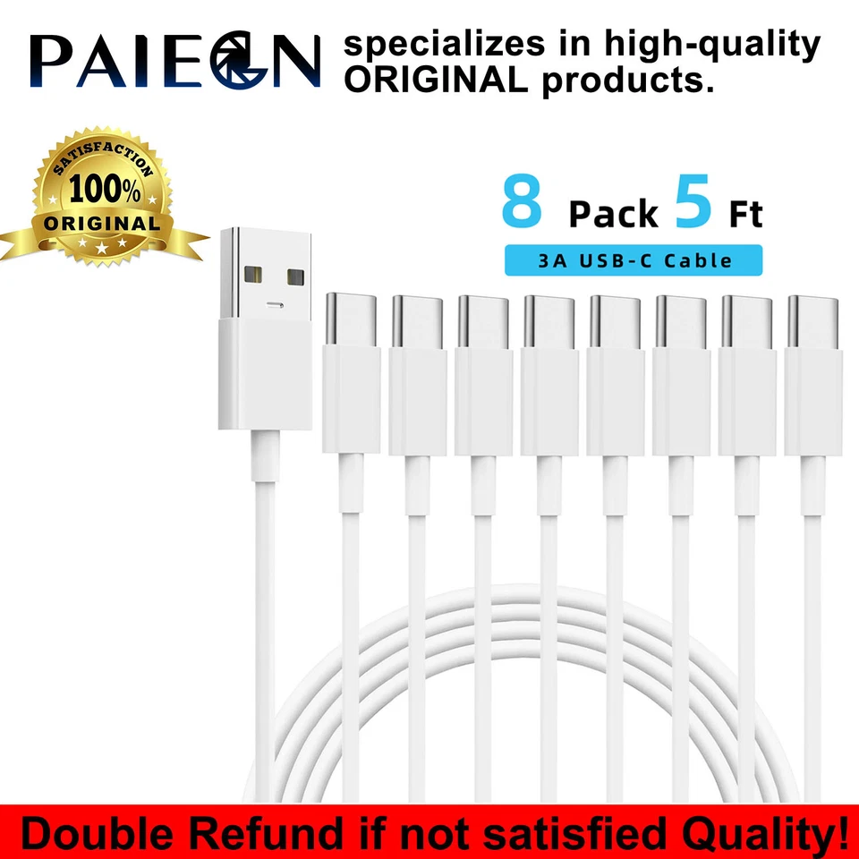 Paquete de 8 cables USB A tipo C de 5 pies 3A de carga rápida para iPhone 15 Samsung Foto 1 de 4