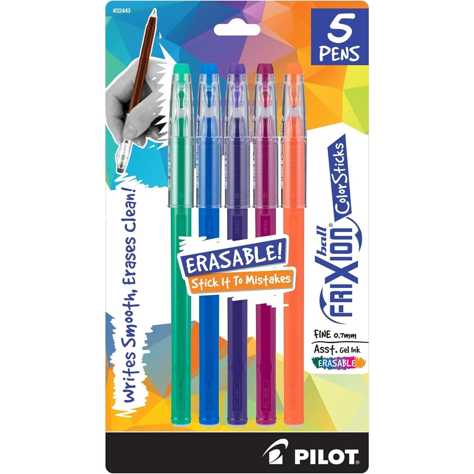 Pilot Frixion Color Sticks Erasable GEL Pens 5pk Assorted Colors 2408996