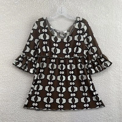 Top Babydoll Vintage Años 90 Y2K Grande Marrón Patrón Slinky Elástico Corpcore Oficina Foto 1 de 4