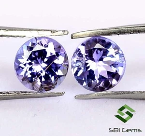 1.16 CTS Certified Natural Tanzanite Round Cut Pair 5 mm Faceted Loose Gemstones - Picture 1 of 6