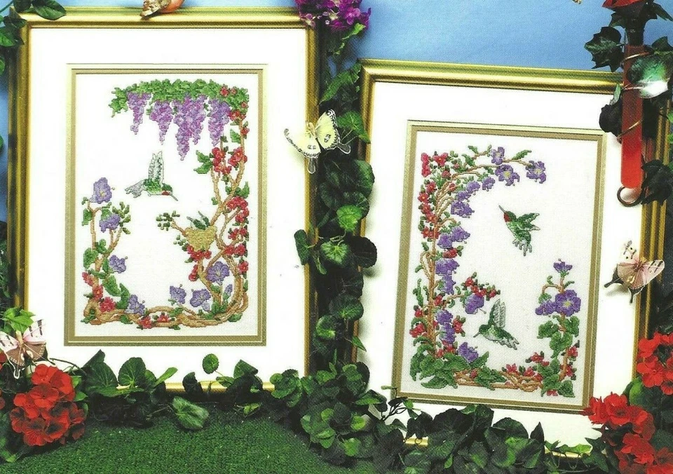 COLIBRÍES--Garganta Rubí--Flores--2 diseños--Patrón de punto de cruz contado Foto 1 de 1