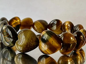 8.2" "Highly Chatoyant/AAA"-Golden Blue HAWKS TIGER EYE HEART Bracelet N1380 - Picture 1 of 7