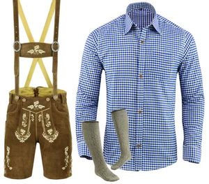 Trachtenset Trachten Set Herren Trachtenlederhose Kurz Blau Hemd Socken LE2711BH - Bild 1 von 9