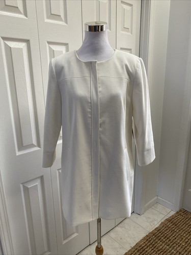 OFF WHITE Giacca blazer più lunga foderata con cerniera Liz Claiborne bianco sporco nuova con etichetta L