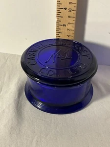 Vintage CASWELL-MASSEY Elixir of Love No. 1 Cobalt Blue Glass Powder Jar w/ Lid - Picture 1 of 6