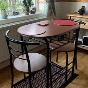 Kitchen Small Table and 2 Chairs Rustic Metal Compact Breakfast Dining Bar Set - Picture 1 of 10