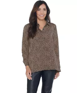 Joan Rivers 26 Silky Animal Print Button Front Blouse Black Brown 26W - Picture 1 of 8