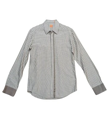 Mens Designer Shirt | Hugo Boss Vintage Grey & White Stripe | Small | Menswear - Image 1 of 4