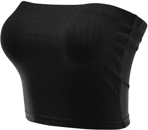 Women'S Ribbed Strapless Bandeau Basic Casual Tube Top - Picture 1 of 12