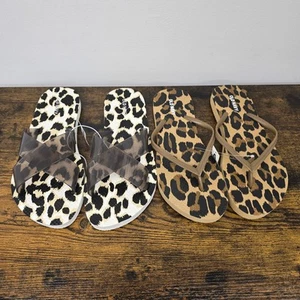 NEW Old Navy Sandals Lot Crisscross/ Classic Flip Flop Leopard Print Size 6 NWT - Picture 1 of 6