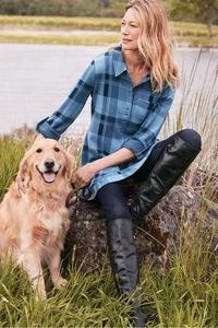 NEU Weiche Umrandung Mad About Karo Top Tunika in blau kariert Größe 2X - Bild 1 von 24