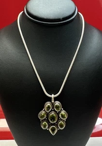 Vintage 925 Sterling Silber mehrere Peridot Edelsteine Anhänger Halskette - Bild 1 von 7