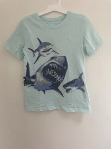Carter's Kids Boys Jawesome Shark Graphic 100% Cotton Short Sleeve Shirt Aqua 7 - Picture 1 of 7