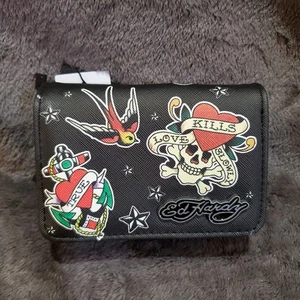 Cartera bandolera de cuero vegano con cadena Ed Hardy para mujer - Imagen 1 de 9