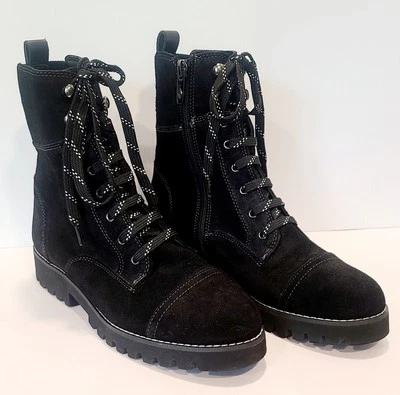 Donald Pliner Boots Waxed Suede Lace Up  Side Zip Black Wms 7.5M EUC - Image 1 of 4