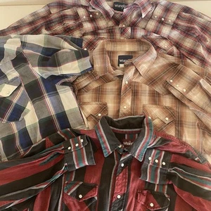 Vintage Wrangler Plaid Short Long Sleeve Pearl Snap Button Up Shirt XXL - Picture 1 of 5