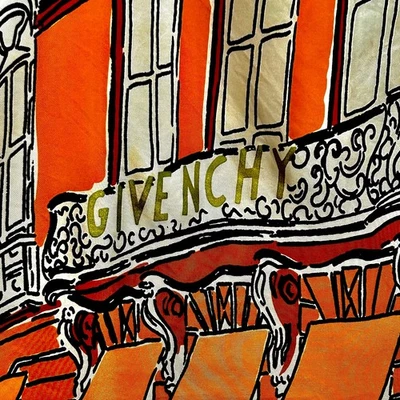 "Bufanda de sarga de seda Givenchy Mob Wife diseño parisino 33"" cuadrada de colección"  Foto 1 de 4