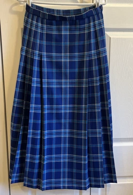VTG Pendleton A-Line Wool Skirt Side Pleats Blue Plaid Sz 6 Moth Holes READ - Image 1 of 4