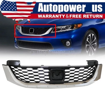 Front Bumper Black Upper Grille Coupe w/Chrome Trim For Honda Accord 2013-2015 - Image 1 of 4