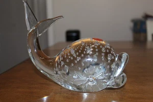 Murano Hand Crafted Crystal Glass Bubbles Whale Paperweight Made in Italy Signed - Picture 1 of 16