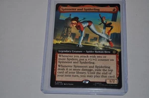 MTG magic SPIDERMAN spm EXTENDED ART SPINNERET AND SPIDERLING #264 RARE - Picture 1 of 2