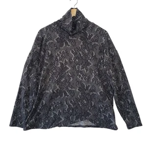 Simply Vera Vera Wang grau Spitzen Print Rollkragen Langarm Top XL romantisch - Bild 1 von 7
