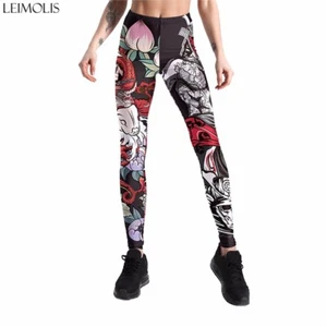 LADIES DRAGON JAPAN WARRIOR 3D PRINT GOTHIC PLUS SIZE LEGGINGS YOGA PARTY WORK - Picture 1 of 7