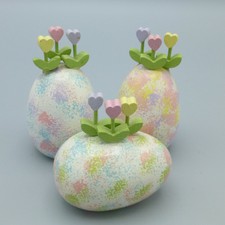 Vintage Dept 56 Easter Egg Easter Decorations Speckles Tulip Flowers Set of 3