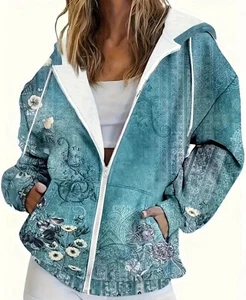 Ladies hoodie large zip up blue and white - Picture 1 of 4