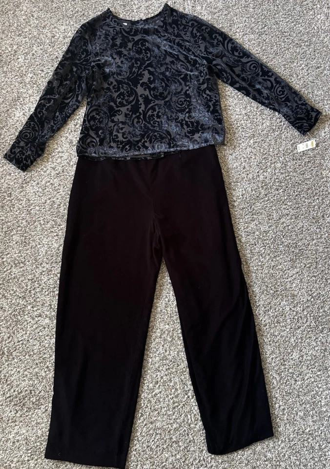 Traje pantalón de terciopelo floral Talbots negro para mujer traje formal/de negocios 2 piezas talla 16 Foto 1 de 4