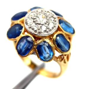 Gema Azul Cianita & Topacio Blanco Dos Tonos Joyería Anillo 925 Plata Talla 8 - Imagen 1 de 4
