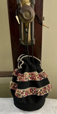 Crocheted Reversable Drawstring Bucket Bag Purse Excellent Condition - Image 1 of 4