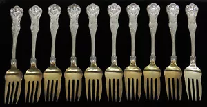 DOMINICK & HAFF (10) NEW KINGS STERLING SILVER GOLD WASH 6 1/8" SALAD FORKS - Picture 1 of 4