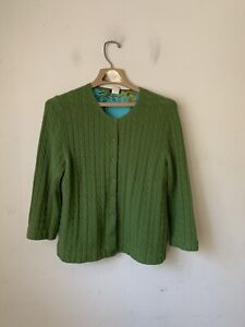J Crew Girls Cardigan Sweater Large Green Wool Angora Cable Knit Cashmere Silk