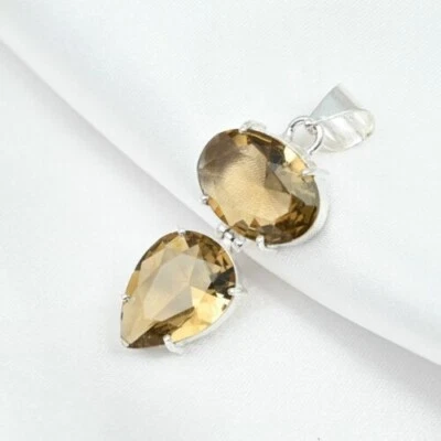 Smokey Quartz Gemstone Pendant 925 Sterling Silver Jewelry Pendant 1.97" - Image 1 of 3