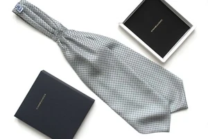 Camellucci Men's Cravat Ascot NWT Grey Ornament 100%Silk A131 - Picture 1 of 4