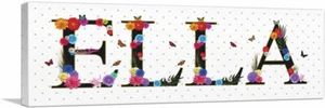 ARTCANVAS ELLA Girls Name Room Decor Panoramic Canvas Art Print - Picture 1 of 11
