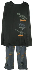 New Boys 2XL 18 Dinosaur 2 piece Pajama Set Long Sleeve Shirt Fleece Pants - Picture 1 of 2